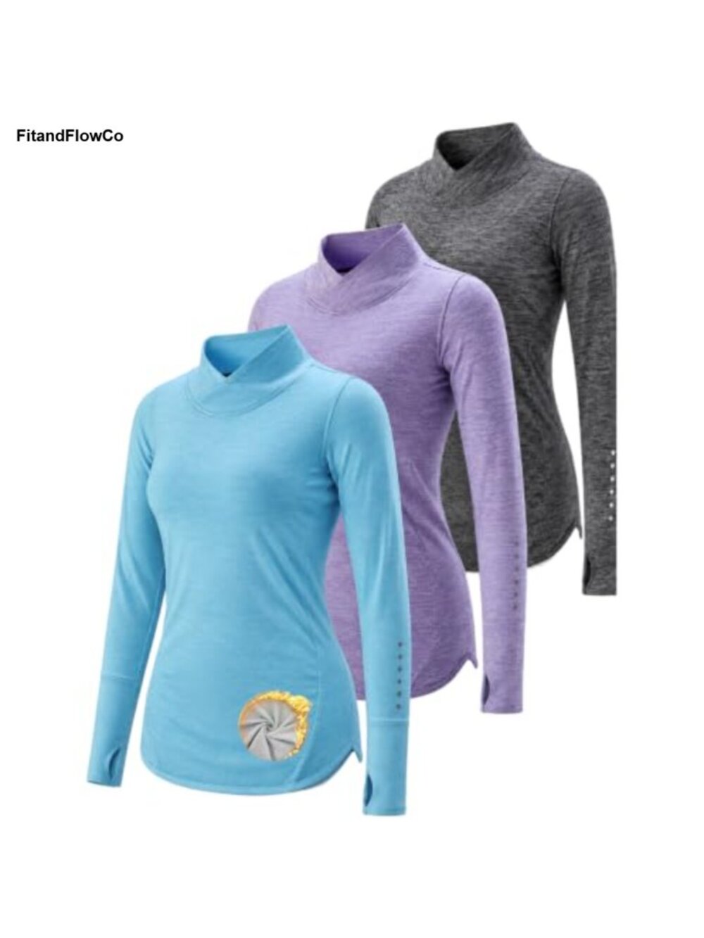 3 Pack Womens Thermal Mock Neck Long Sleeve Base Layer Tops